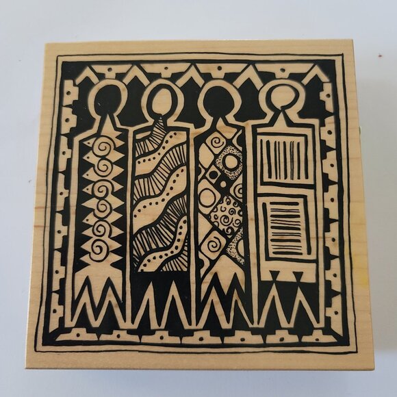 1996 Personal Stamp Exchange Home Decor Rubber Stamp Tribal People Mixed Print - Picture 1 of 5
